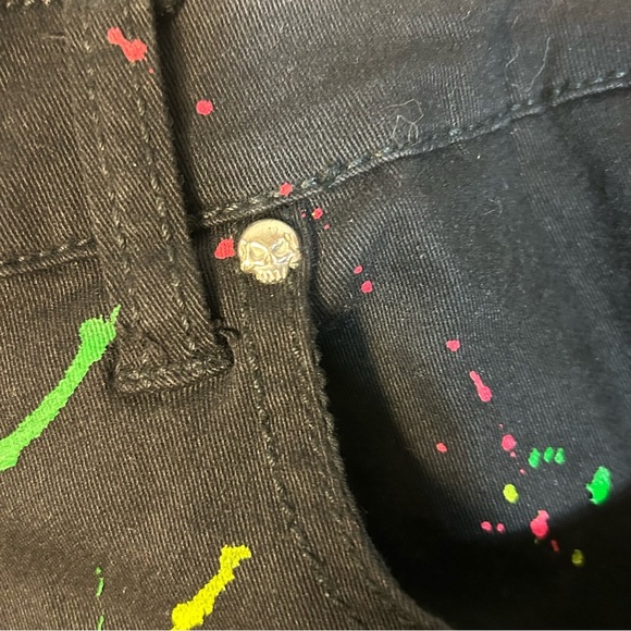 Tripp NYC Jeans Sz 9 Black Splatter Stretch Skinny Skull Rivet Punk Goth Emo Y2K - Picture 7 of 14